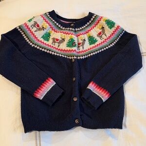 Mini Boden Fair Isle Holiday Cardigan Sweater, Size 6-7y